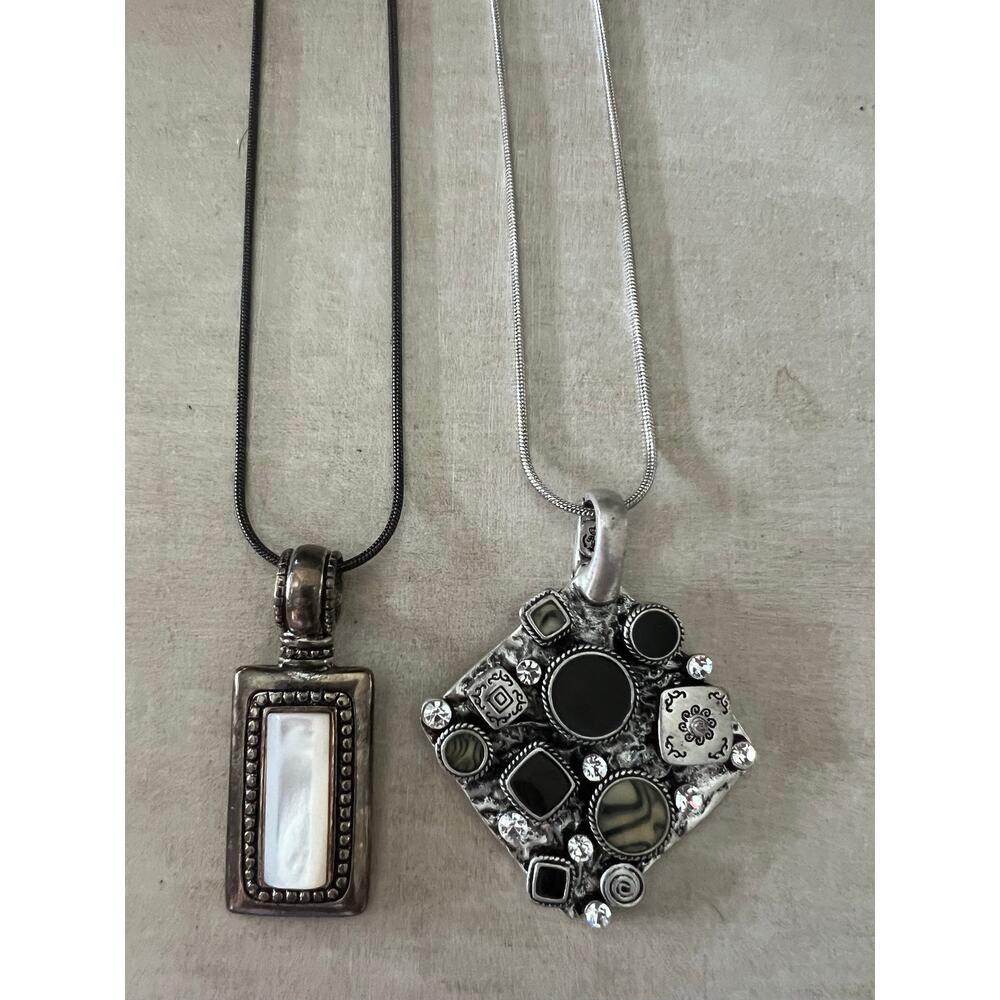 Set of 2 Premier Designs Necklaces – Silver Tone & Black Accents